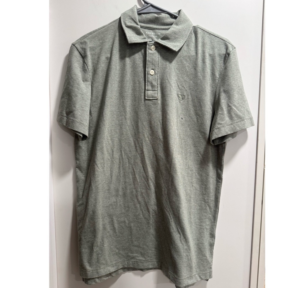 American Eagle NWT Super Soft Standard Fit Polo Shirt Grey XS 3727-309